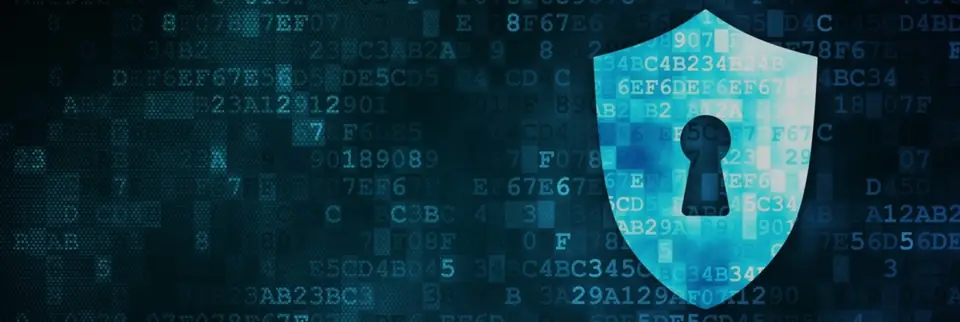 Digital shield with a keyhole representing protected assets