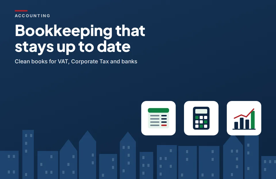 Illustration of bookkeeping with a ledger, calculator and chart