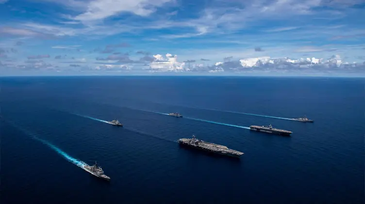 Ships crossing open sea